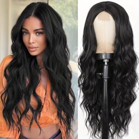 26 Inch Women's Black Long Wave Non-toxic Wig, Small Lace Heat-resistant Synthetic Wig, Natural Wig Suitable For The Whole Scene (Option: 1B-26inch)